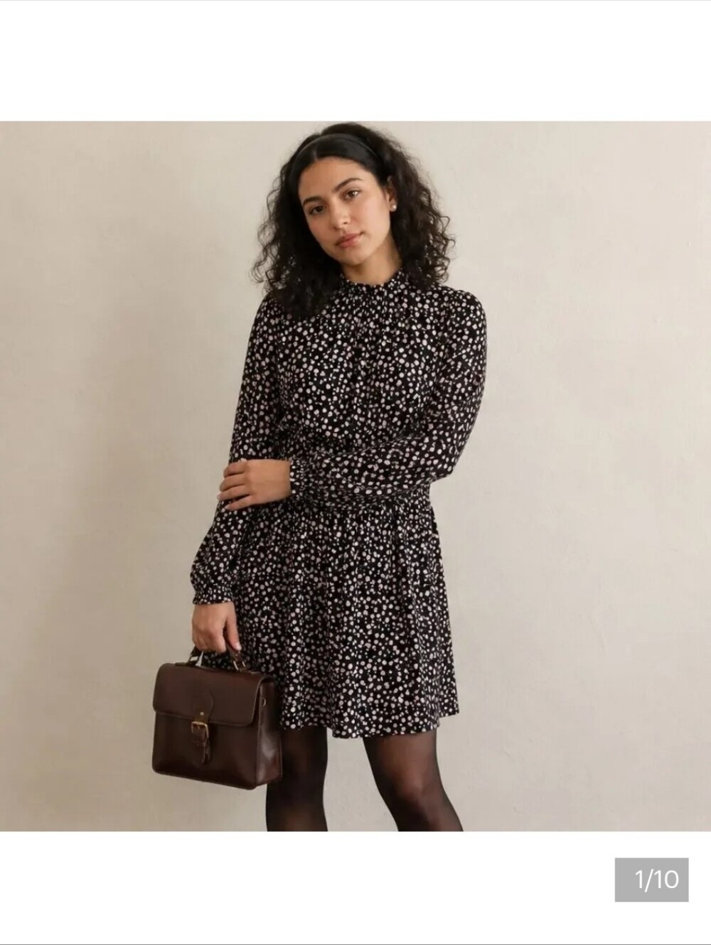 Boden Clara Jersey Womens 16/18R Black Floral Long-Sleeve Mini Dress